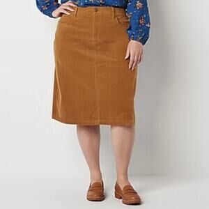St. Johns Bay Corduroy Skirt Size 16 W NEW Secretly Slender Roasted Pecan Brown